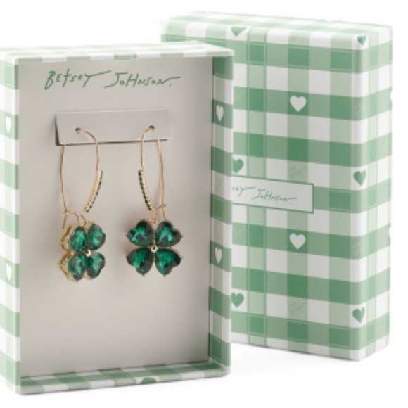 New Betsey Johnson 4 Leaf Lucky Clover drop earrings - Picture 4 of 12